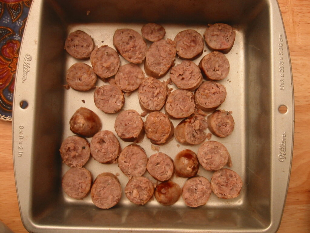 Sliced sausages.